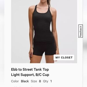 NWOT lululemon Black Ebb to Street Tank Top Light Support